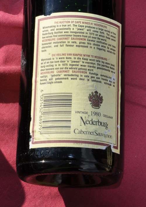 NEDERBURG Cabernet Sauvignon 1980 FROM THE NEDERBURG AUCTION originally corked professionally stored