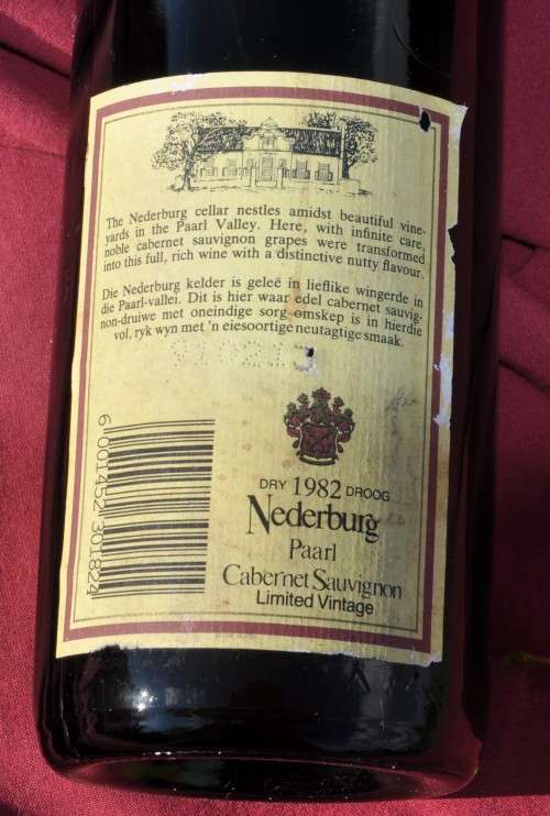 Last One NEDERBURG Cabernet Sauvignon 1982 - originally corked professionally stored -  READ AD