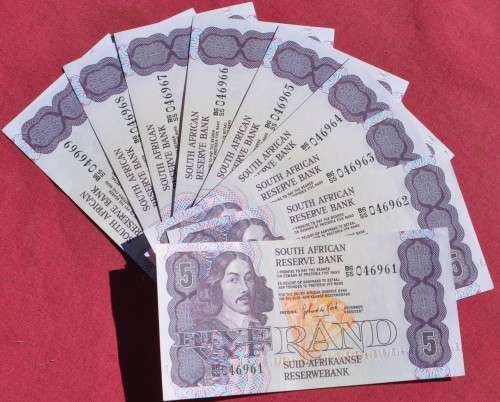 Nine R5 1984, prefix B6, E/A, GPC de Kock, Third Issue ***UNC*** IN SEQUENCE