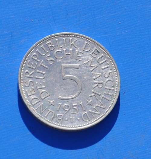 DEUTSCHLAND 5 Deutsche Mark 1951 F Silver **EF+** Germany