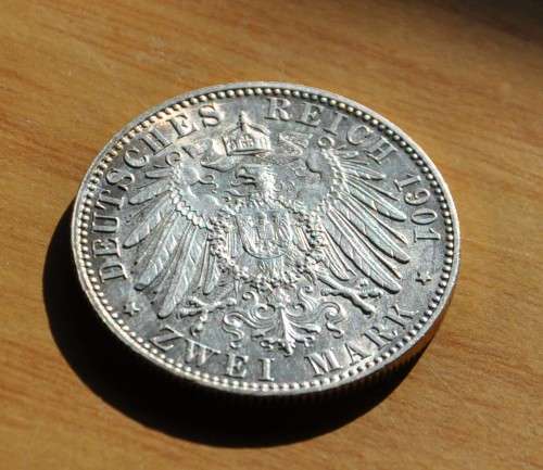 DEUTSCHES REICH 2 Mark 1901 Imperial Germany ***UNC*** bagmarks, 90% Silver