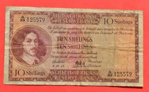 10 Shillings 1954, prefix A/89, A/E, MH de Kock, 3rd issue ***VF+***