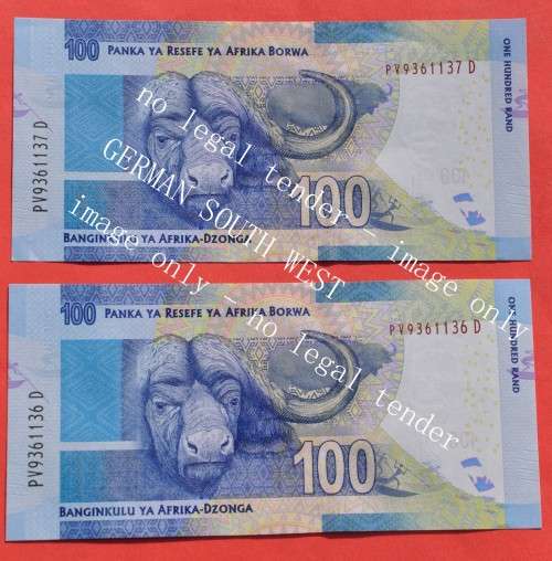 R100 2018/19 prefix PV, Var, L Kganyago, 1st issue ***UNC*** 2 consecutive notes