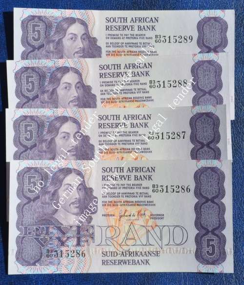 R5 1981 prefix B3/60, E/A, GPC de Kock, 2nd issue ***UNC*** 4 consecutive notes