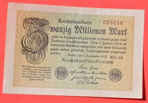 GERMANY 20 Millionen Mark 1923  - Weimar Republic DEUTSCHES REICH, Ro. 107f ***EF+***