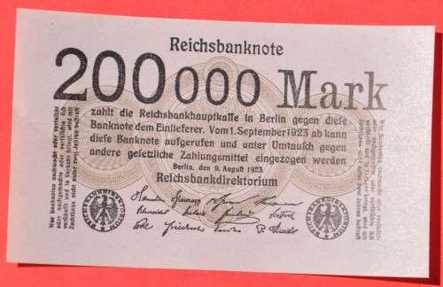 GERMANY 200,000 Mark 1923  - Weimar Republic DEUTSCHES REICH, Ro. 99b ***UNC-***