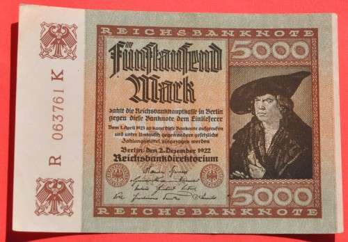 GERMANY 5000 Mark 1922  - Weimar Republic DEUTSCHES REICH, Ro. 80c ***UNC-***