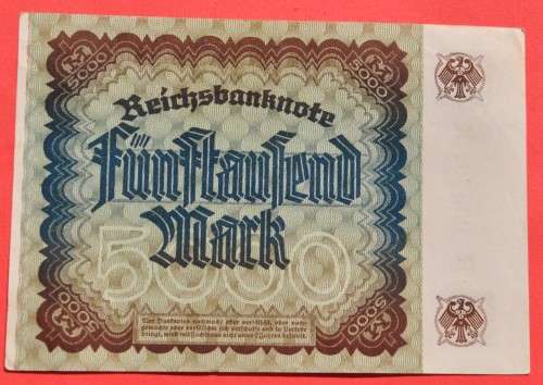 GERMANY 5000 Mark 1922  - Weimar Republic DEUTSCHES REICH, Ro. 80c ***UNC-***