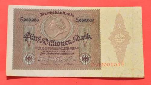 GERMANY 5 Millionen Mark 1923  - Weimar Republic DEUTSCHES REICH, Ro. 88 (Pick 90) **EF-** number!