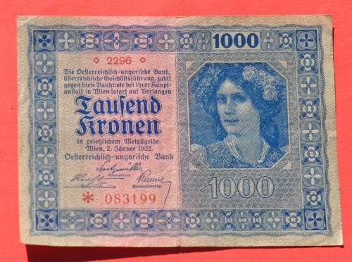 AUSTRIA 1000 Kronen 1922 - First Republic, ***VF+***