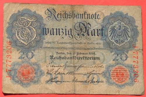 IMPERIAL GERMANY 20 Mark 1914 - DEUTSCHES REICH, Ro. 47 (Pick 46) ***VF-***