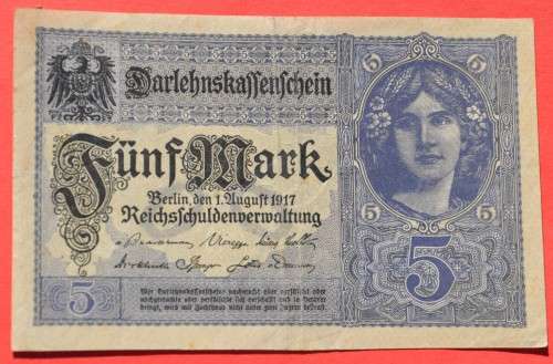 IMPERIAL GERMANY 5 Mark 1917 - DEUTSCHES REICH, Ro. 54c (Pick 56) ***EF-***