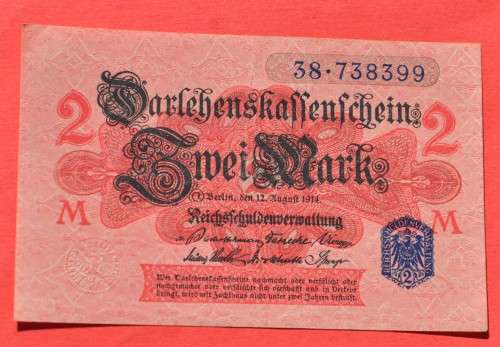 IMPERIAL GERMANY 2 Mark 1914 - DEUTSCHES REICH, Ro. 52c (Pick 53-55) ***EF+***