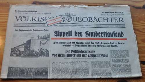 VÖLKISCHER BEOBACHTER 15 September 1935 - Original THIRD REICH daily newspaper VERY RARE
