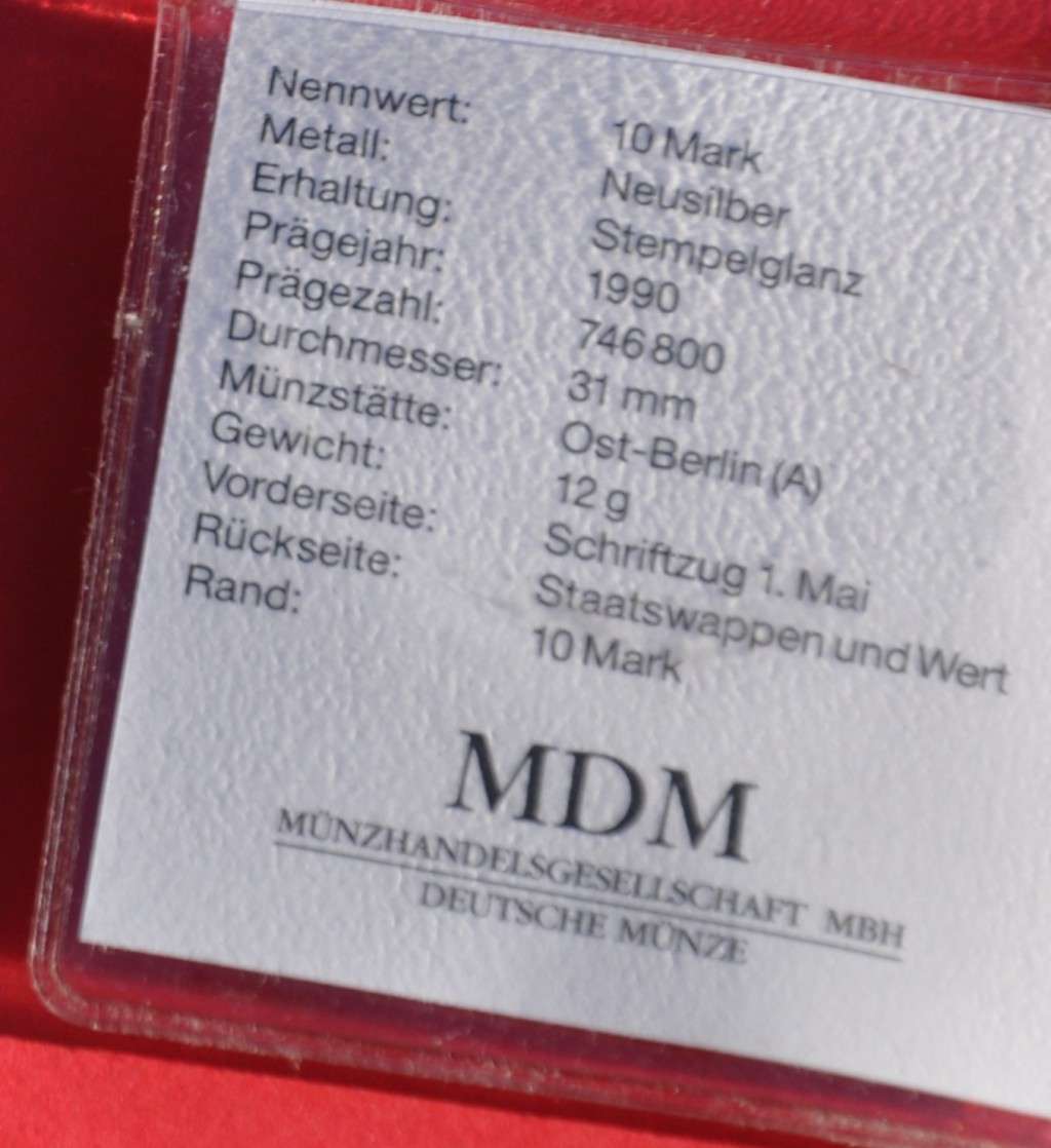 GERMANY (DDR) 10 Mark 1990 (1. Mai) - **BUNC WITH CERTIFICATE**