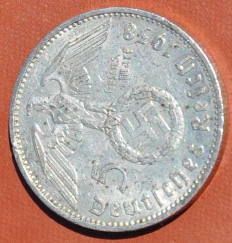 DEUTSCHES REICH - 5 SILVER REICHSMARK 1938 A - Rare German 90% Silver Coin