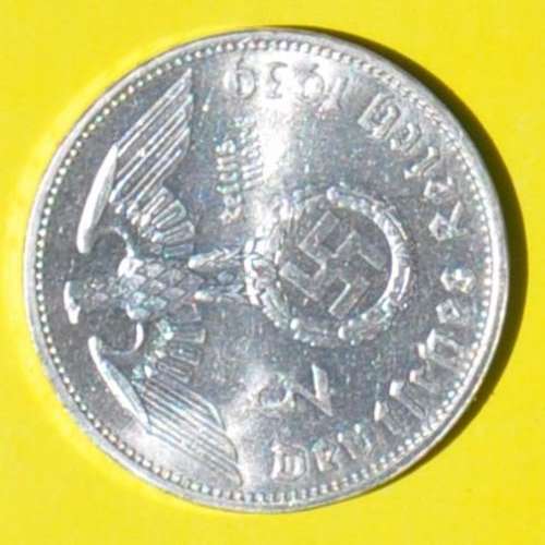 DEUTSCHES REICH - 2 SILVER REICHSMARK 1939 aUNC - Rare German 62.5% Silver Coin