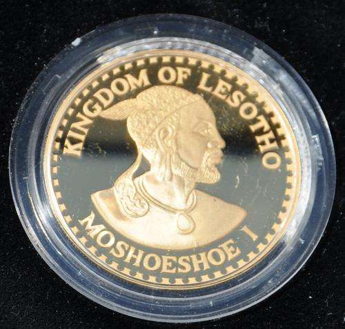 1oz Gold KINGDOM OF LESOTHO MOSHOESHOE I 500 Maloti 1980 - encapsulated in orginal ROYAL MINT Box