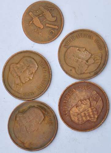 REPUBLIC OF SOUTH AFRICA 2c 1965 E, 2c 1965 A,, 2c 1966 A, 2c 1965 E, 1c 1966 E