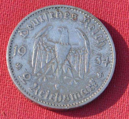 DEUTSCHES REICH 2 REICHSMARK 1934 A CHURCH DATE Rare German 62.5% Silver Coin in excellent condition