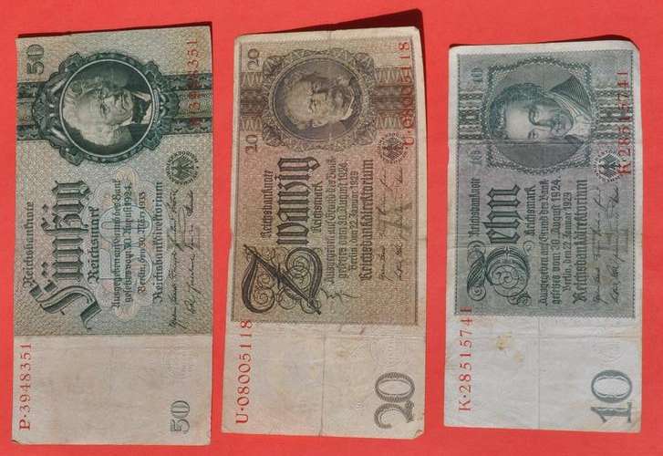 DEUTSCHES REICH 10 20 50 REICHSMARK Rare German Reichsbanknoten ORIGINAL THIRD REICH COLLECTIBLES
