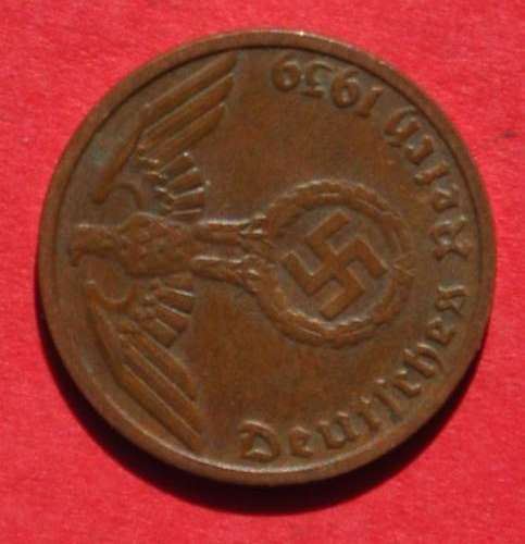 DEUTSCHES REICH 1 REICHSPFENNIG 1939 D Rare German 95% Copper Coin ORIGINAL THIRD REICH COLLECTIBLE