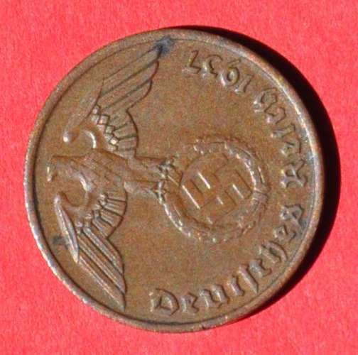 DEUTSCHES REICH - 2 REICHSPFENNIG 1937 A - Rare German 95% Copper Coin TOP THIRD REICH COLLECTIBLE