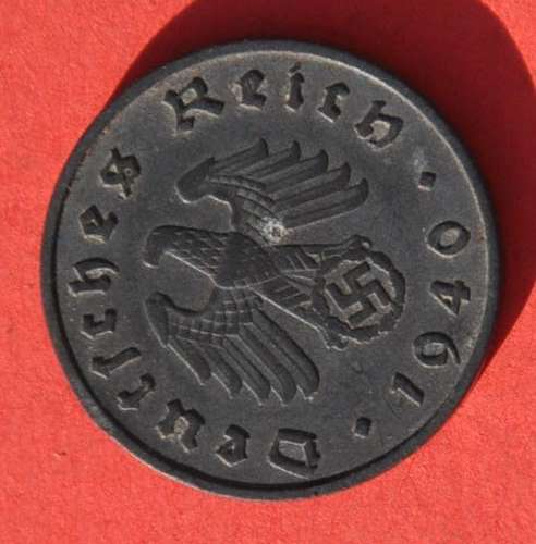 DEUTSCHES REICH 10 REICHSPFENNIG 1940 A  Rare German 100% Zinc Coin ORIGINAL THIRD REICH COLLECTIBLE