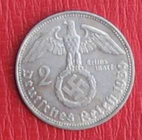 DEUTSCHES REICH - 2 REICHSMARK 1939 HINDENBURG & SWASTIKA - NO RESERVE