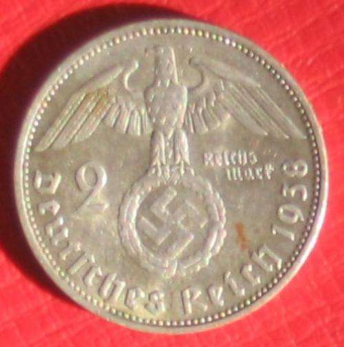 DEUTSCHES REICH - 2 REICHSMARK 1938 - HINDENBURG & SWASTIKA - NO RESERVE