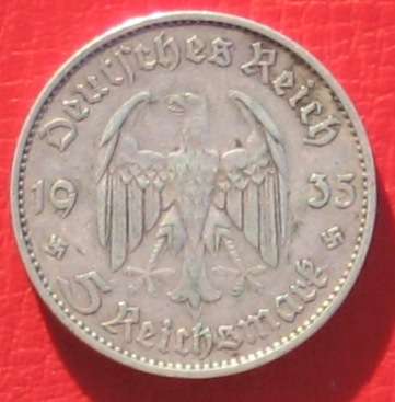 DEUTSCHES REICH - 5 SILVER REICHSMARK 1935 - REICHSADLER, CHURCH & 2 SWASTIKAs  - NO RESERVE