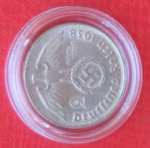 DEUTSCHES REICH - 2 REICHSMARK 1938 encapsulated, TOP CONDITION - SWASTIKA & REICHSADLER