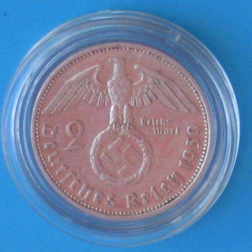 DEUTSCHES REICH - 2 SILVER REICHSMARK 1939 - REICHSADLER & SWASTIKA - Top German Silver Coin