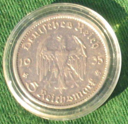 DEUTSCHES REICH - ENCAPSULATED 5 SILVER REICHSMARK 1935 - REICHSADLER CHURCH SWASTIKAS Popular Coin