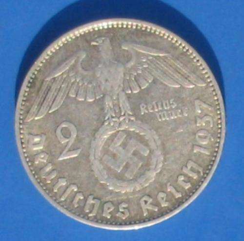 DEUTSCHES REICH - 2 SILVER REICHSMARK 1937 D - REICHSADLER & SWASTIKA - Popular German Silver Coin