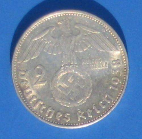 DEUTSCHES REICH - 2 SILVER REICHSMARK 1938 - REICHSADLER & SWASTIKA - Popular German Silver Coin