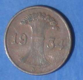 DEUTSCHES REICH - 1 REICHSPFENNIG 1934 A