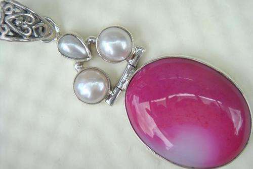 Pink Lace Agate Pearl & 925 Silver Pendant