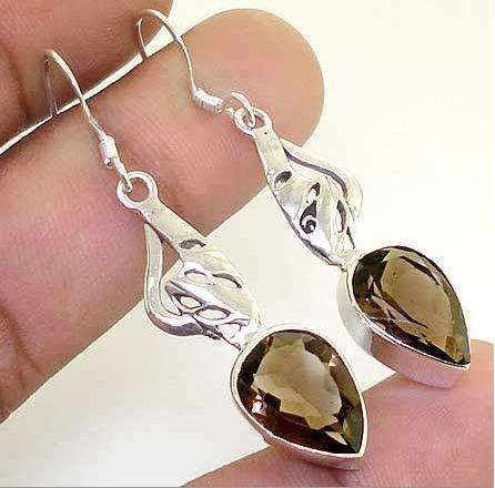 17cts SMOKEY TOPAZ & .925 SILVER EARRINGS