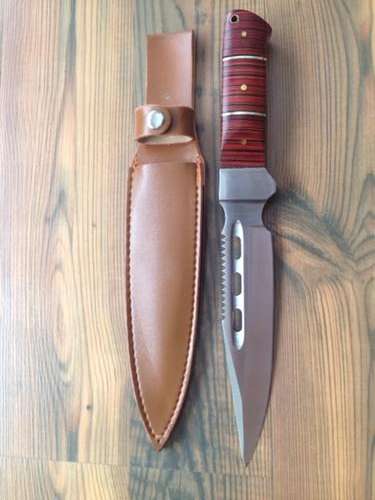 Layered Wood & Steel Handle Knife With Sheath