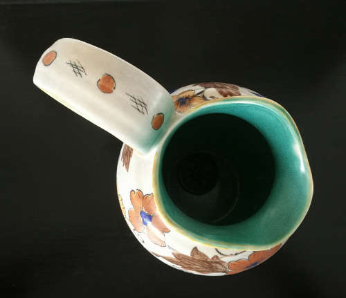 Vintage Hand Painted Gouda / Delft Polychrome Floral Pitcher