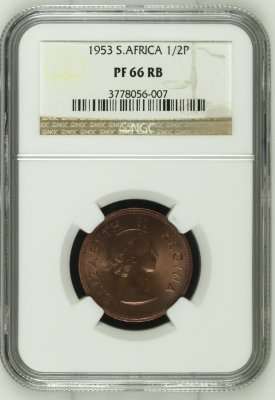 *** 2nd Finest Grade *** 1953 Proof Half Penny - NGC Graded PF66RB - R1 Start.