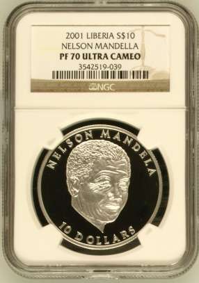" Perfect - Finest Known " 2001 Proof Mandela $10 Liberia Coin-NGC Graded PF70 Ultra Cameo !!!