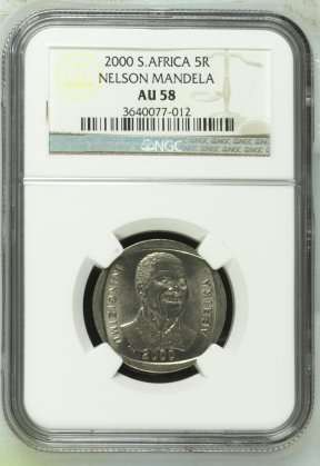 Nelson Mandela 2000 R5 - NGC Graded AU55 & AU58 - Bid Per Coin To Take Both Coins !!!