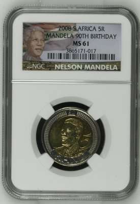 *** MS61 *** Nelson Mandela 90th Birthday R5 Coin - NGC Graded MS61 - Bid Per Coin !!!