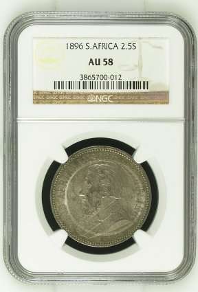 *** Almost UNC *** ZAR 1896 Half Crown (2.5 Shillings) - NGC Graded AU58.