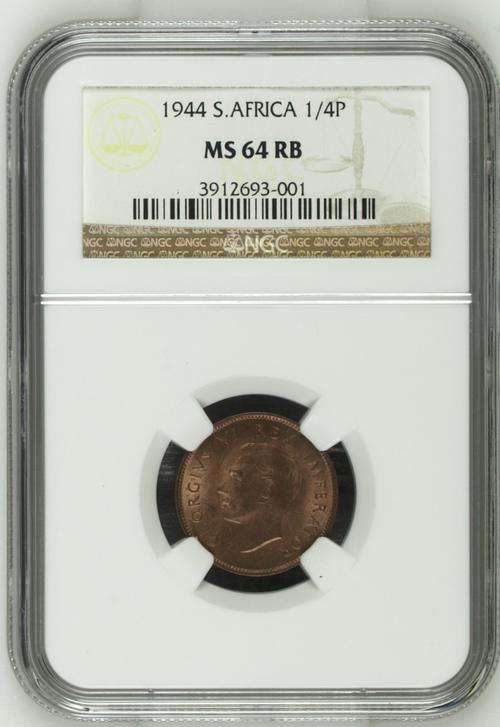 *** Almost The Best - Only 3 Better *** 1944 Farthing (1/4 Penny) - NGC Graded MS64RB.