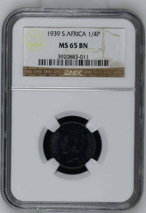 *** 2nd Finest - Only 3 Better *** 1939 Farthing (1/4P) - NGC Graded MS65BN.