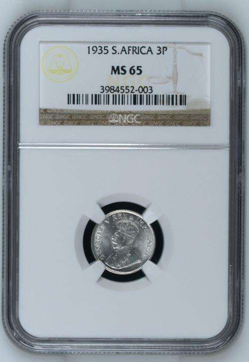 *** 2ND FINEST - TOP CLASS UNC *** 1935 Three Pence (3P) - NGC Graded MS65 - ONLY TWO BETTER !!!