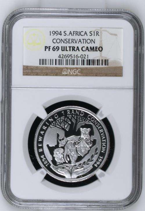 *** Only One Better *** 1994 Protea Conservation Proof Silver R1 - NGC Graded PF69 Ultra Cameo.